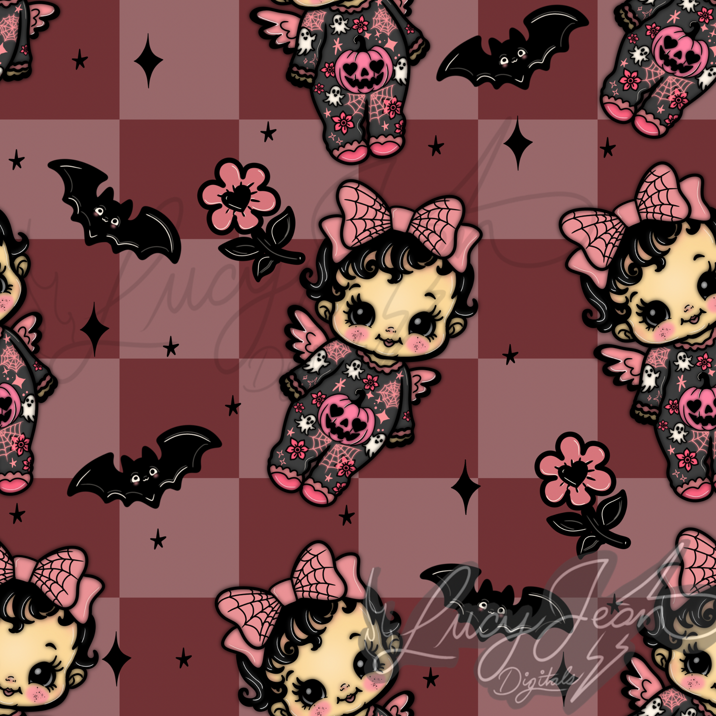 LIMITED Halloween Kewpie Ghost checkered seamless file