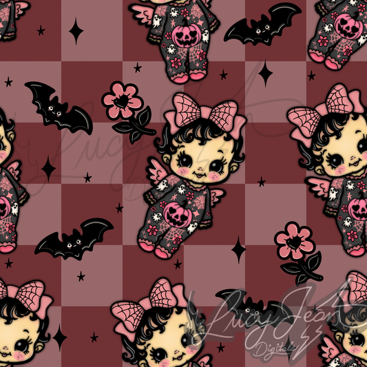 LIMITED Halloween Kewpie Ghost checkered seamless file
