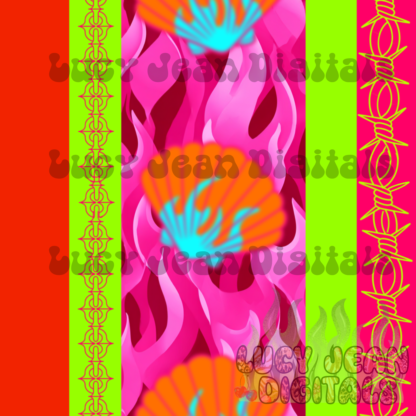 Neon shell flames and stripes Seamless File- 2026