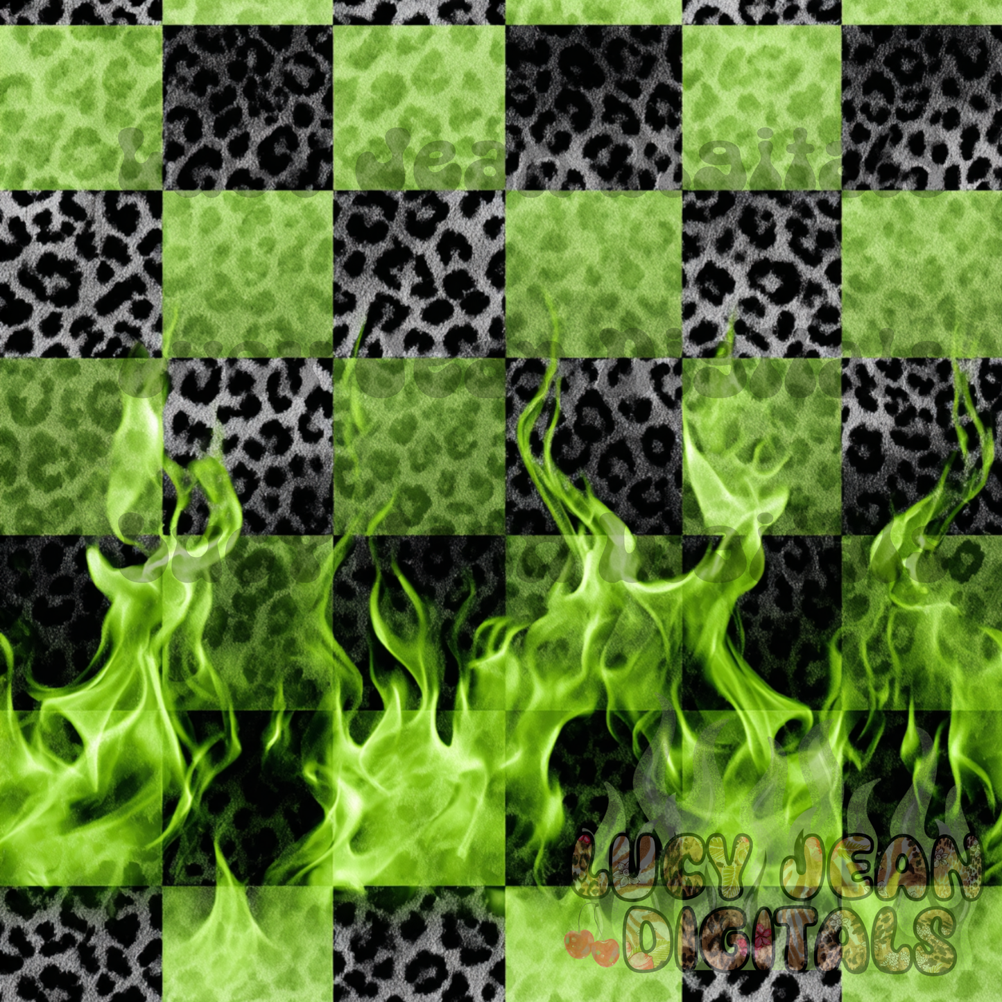 Checkered cheetah lime flames Seamless File- 2026