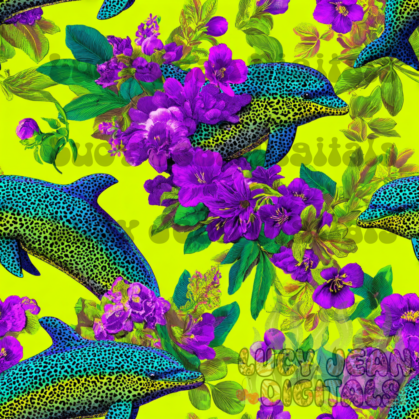 Neon cheetah dolphins Seamless File- 2026