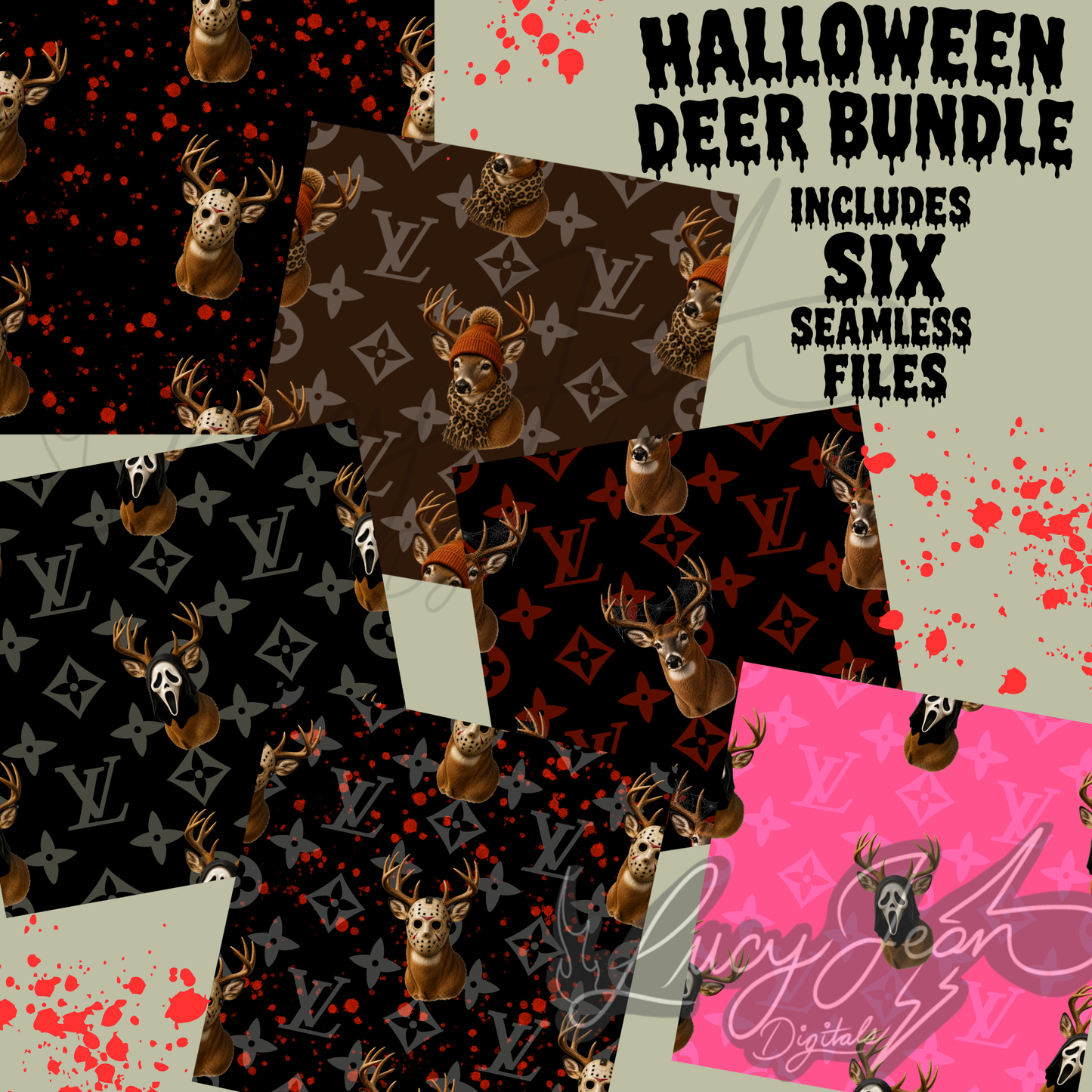 Boujee Deer Halloween Bundle seamless files(NO CODES ON THESE)-2026