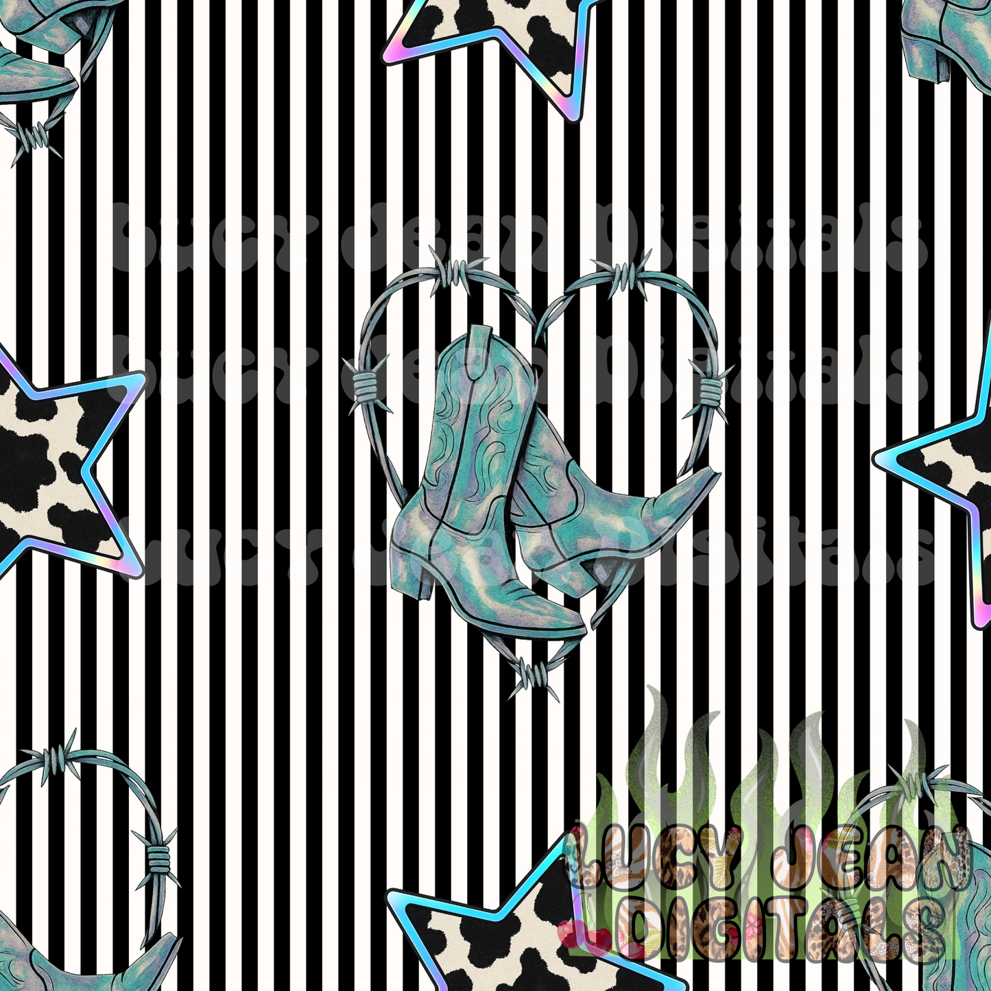 Holographic Barbed Wire Cowgirl boots seamless file