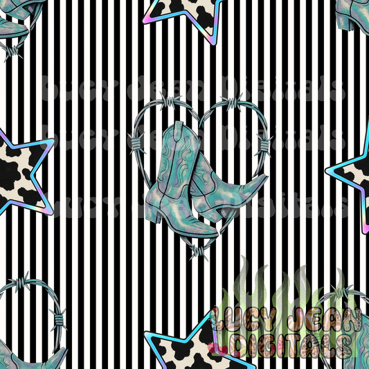 Holographic Barbed Wire Cowgirl boots seamless file