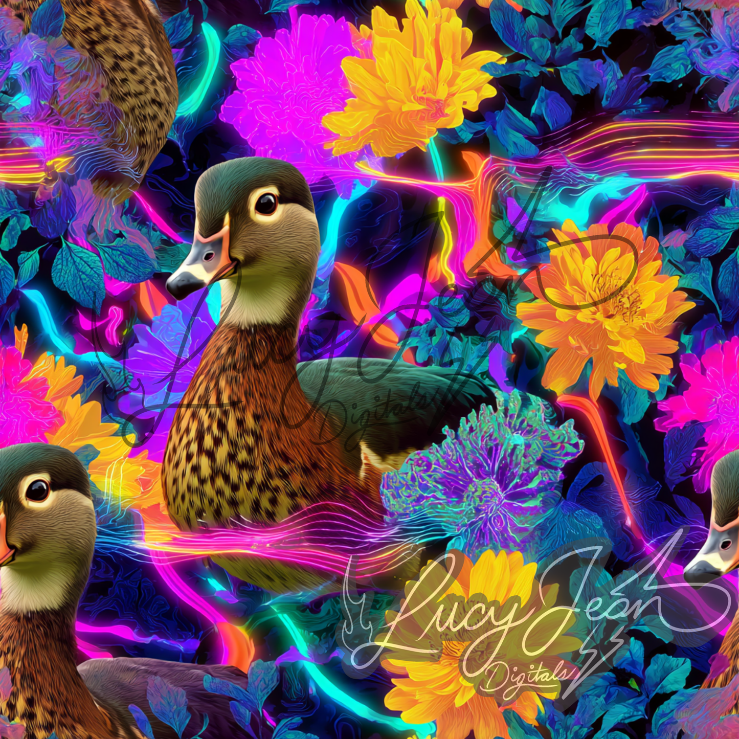Trippy mallard Duck neon Seamless File- 2026