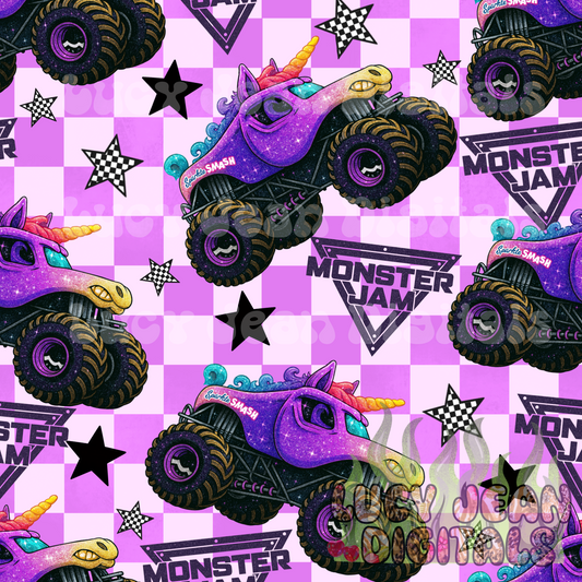 Purple glitter monster truck Seamless File
