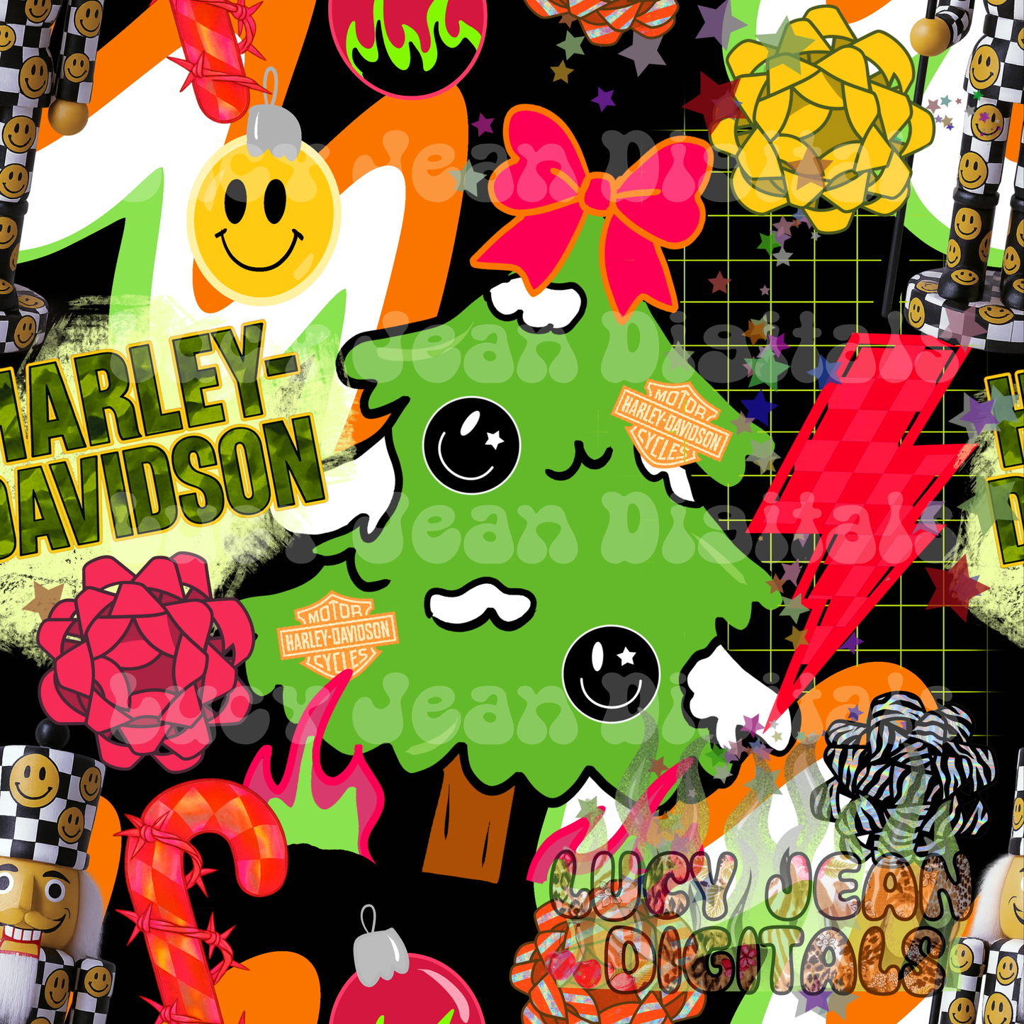 Groovy HD Motorcycle Christmas Seamless File