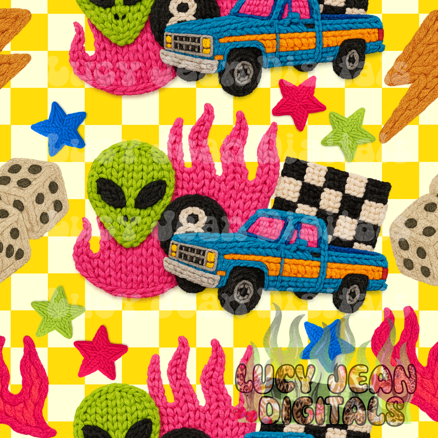 Pickup truck checkered crochet seamless file