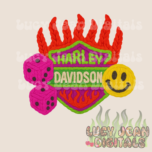 HD motorcycle with flames crochet PNG