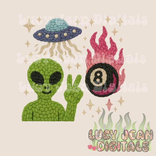 Space alien vibes Crochet PNG