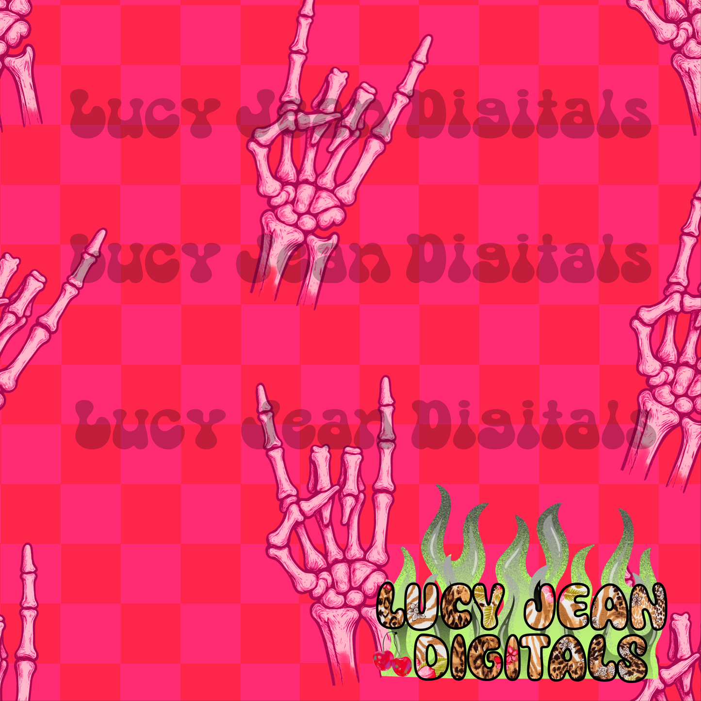 Pink skeleton hands checkered Seamless File