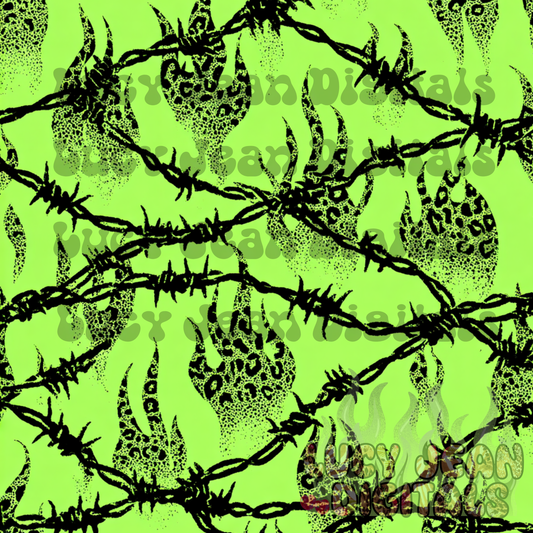 Lime green barbed wire leopard flames Seamless File