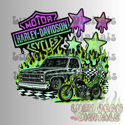 C10 pickup truck / HD motorcycle mashup PNG