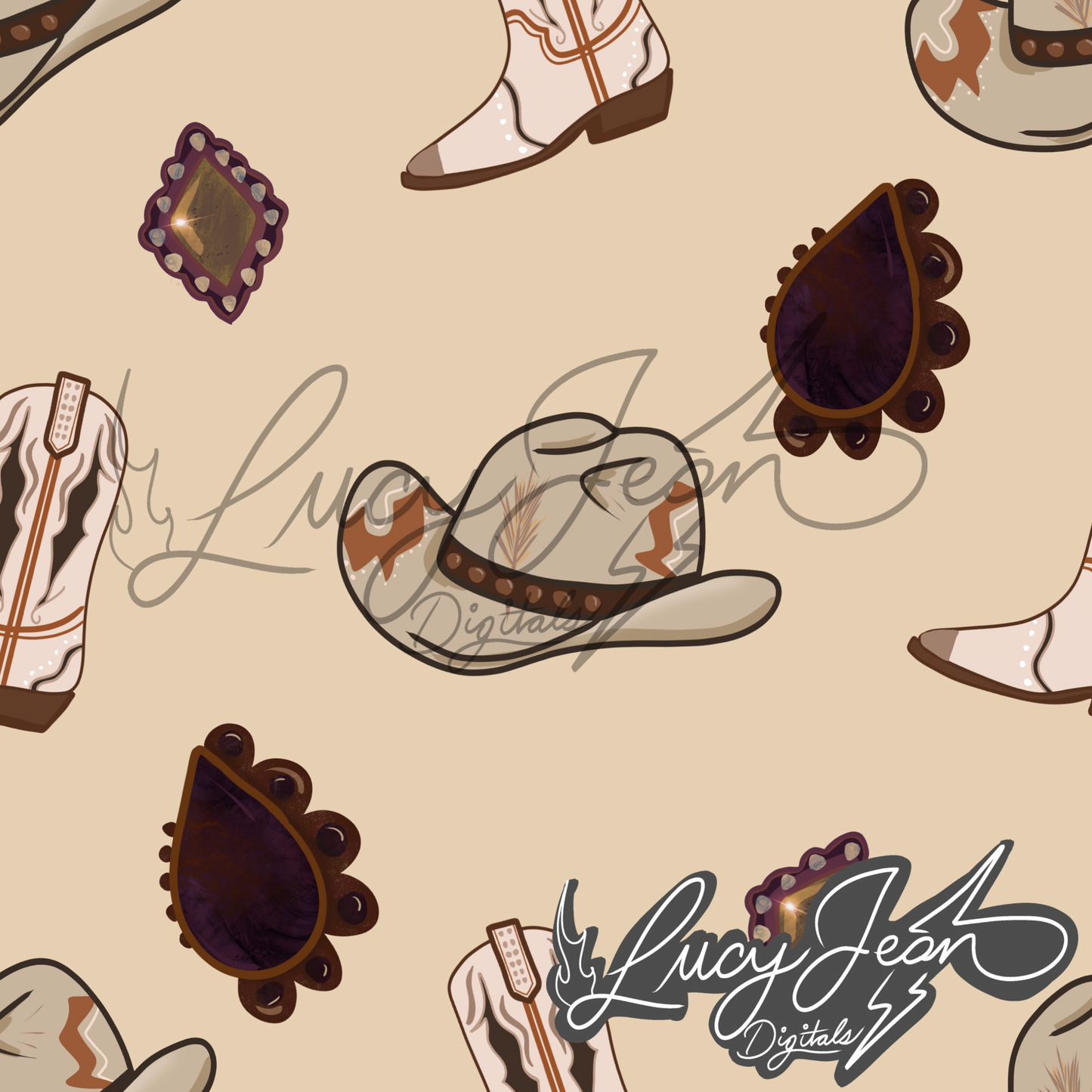 Cowboy Hats and conchos seamless file- 2026