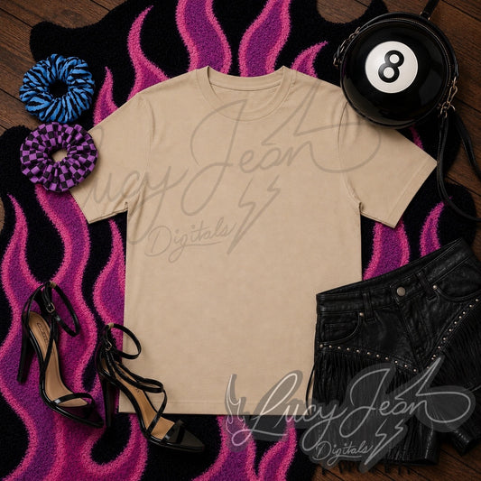 Beige t-shirt purple flames Mock up