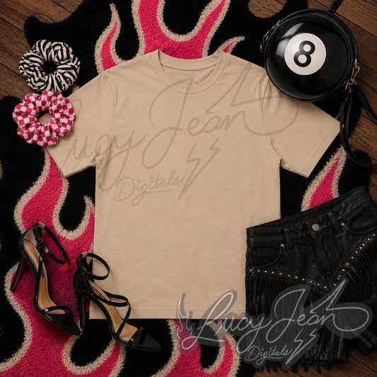Beige t-shirt pink flames Mock up