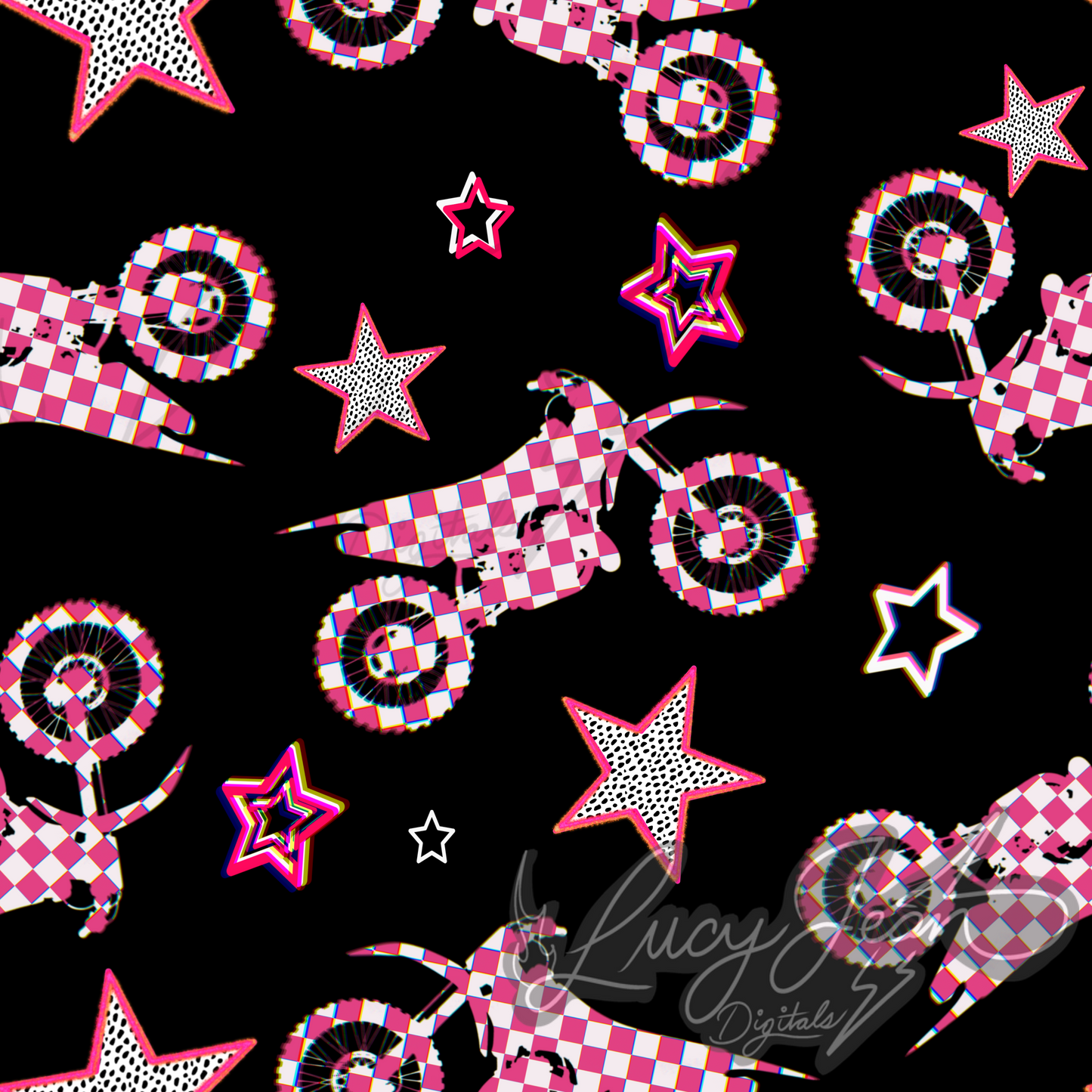 Pink checkered moto dirt bike seamless file- 2026