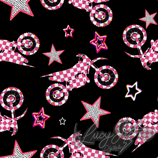 Pink checkered moto dirt bike seamless file- 2026