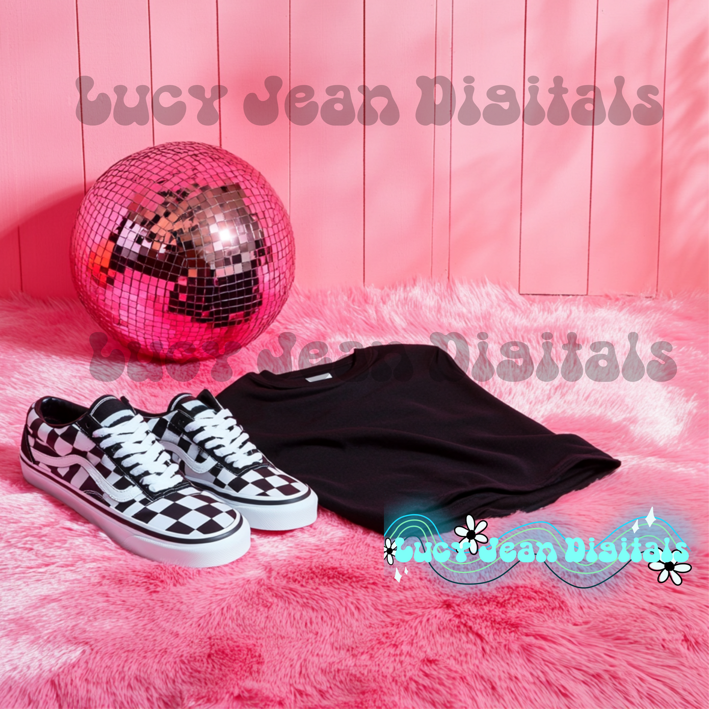 Pink Disco black tshirt Mock up