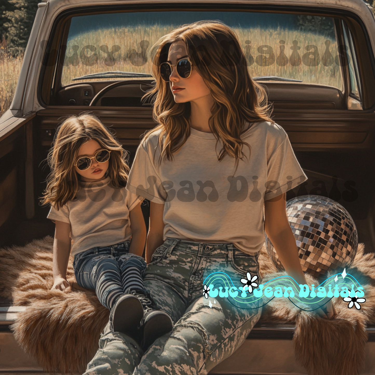 Beige Tshirt mommy and me modeled mock up