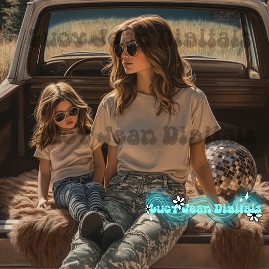 Beige Tshirt mommy and me modeled mock up