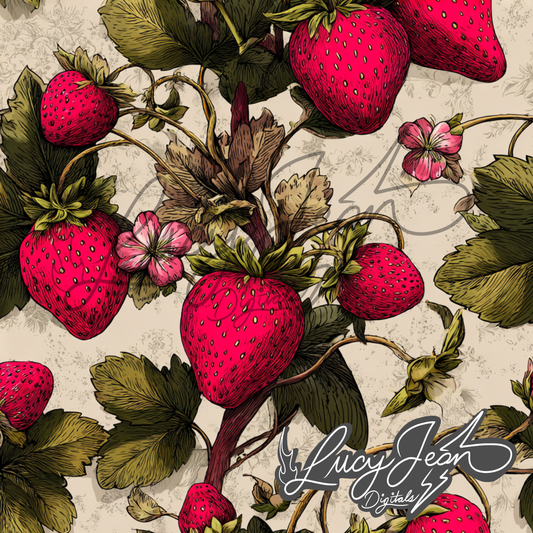 Vintage strawberry vines seamless file- 2026