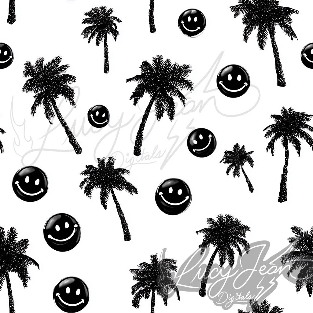 White smiley and palm trees seamless file- 2026