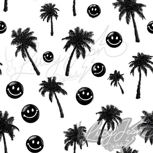 White smiley and palm trees seamless file- 2026