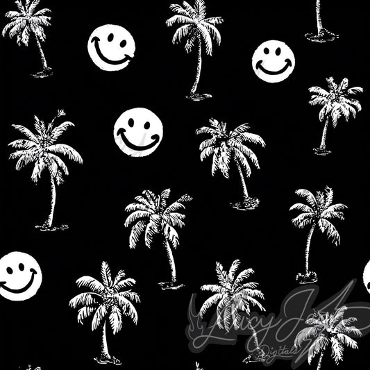 Black smiley and palm trees seamless file- 2026