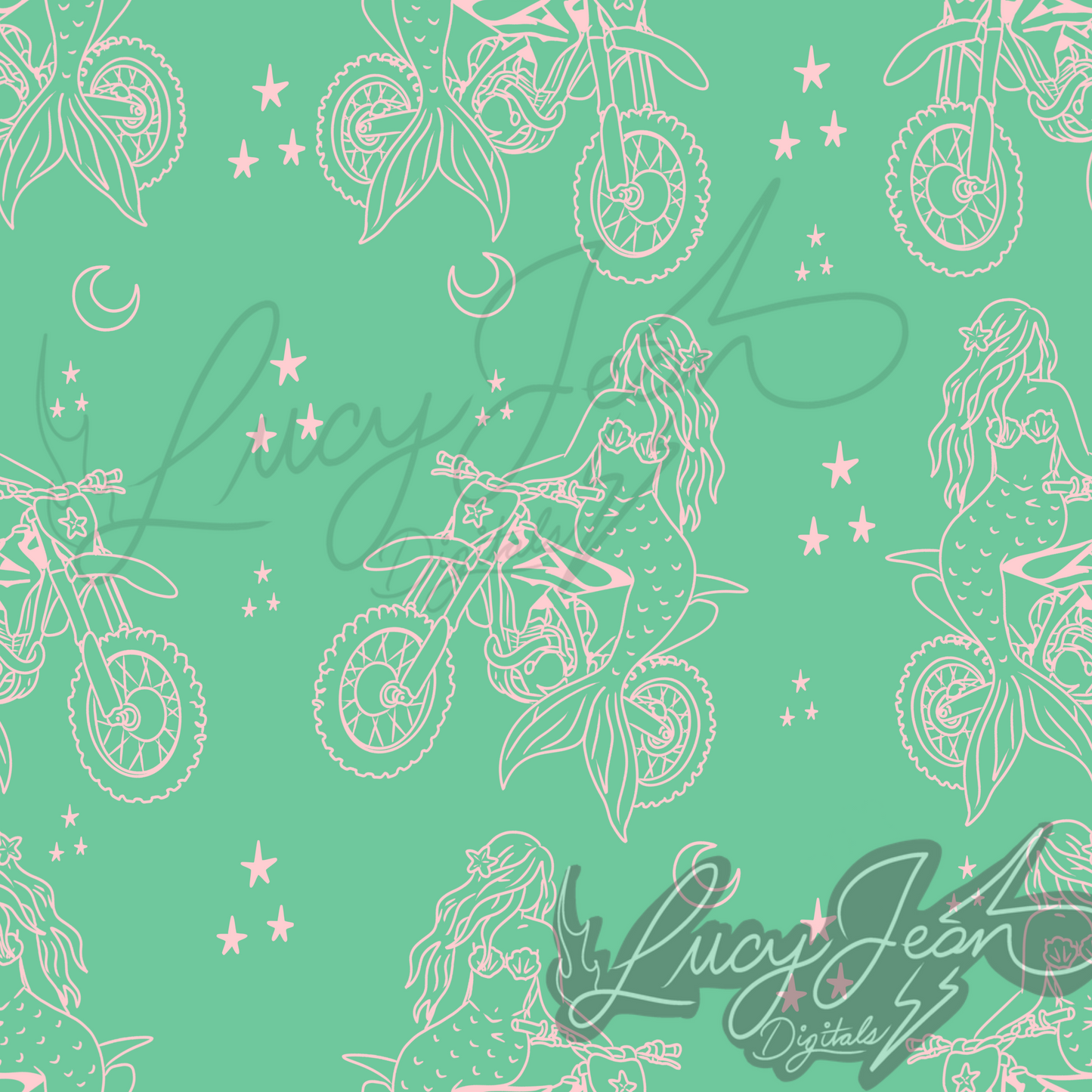 Moto mermaid dirt bike seamless file green- 2026