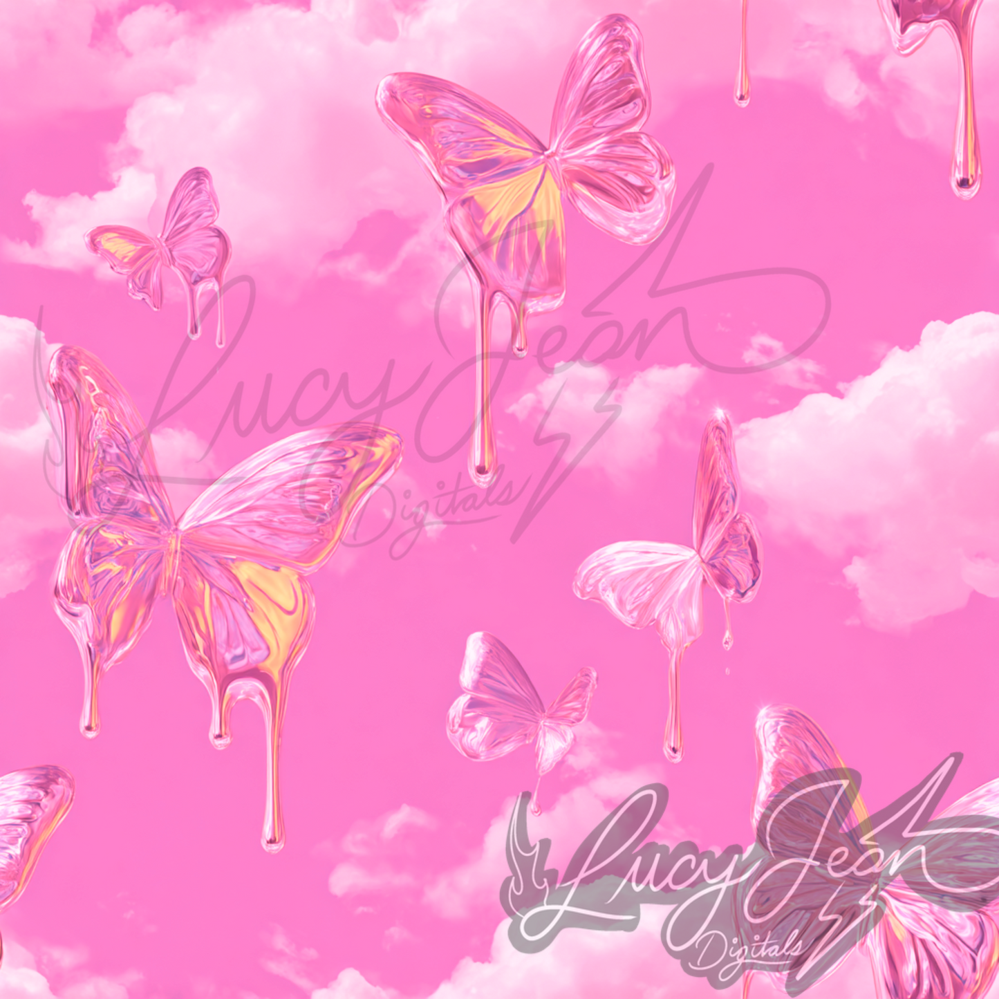 Butterfly drip clouds pink seamless file- 2026