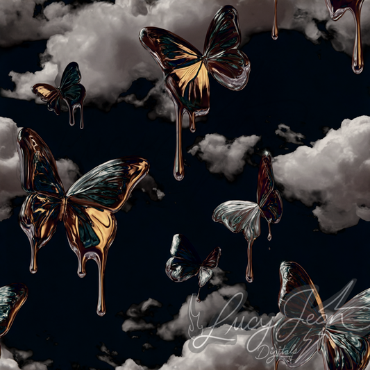 Butterfly drip clouds black seamless file- 2026