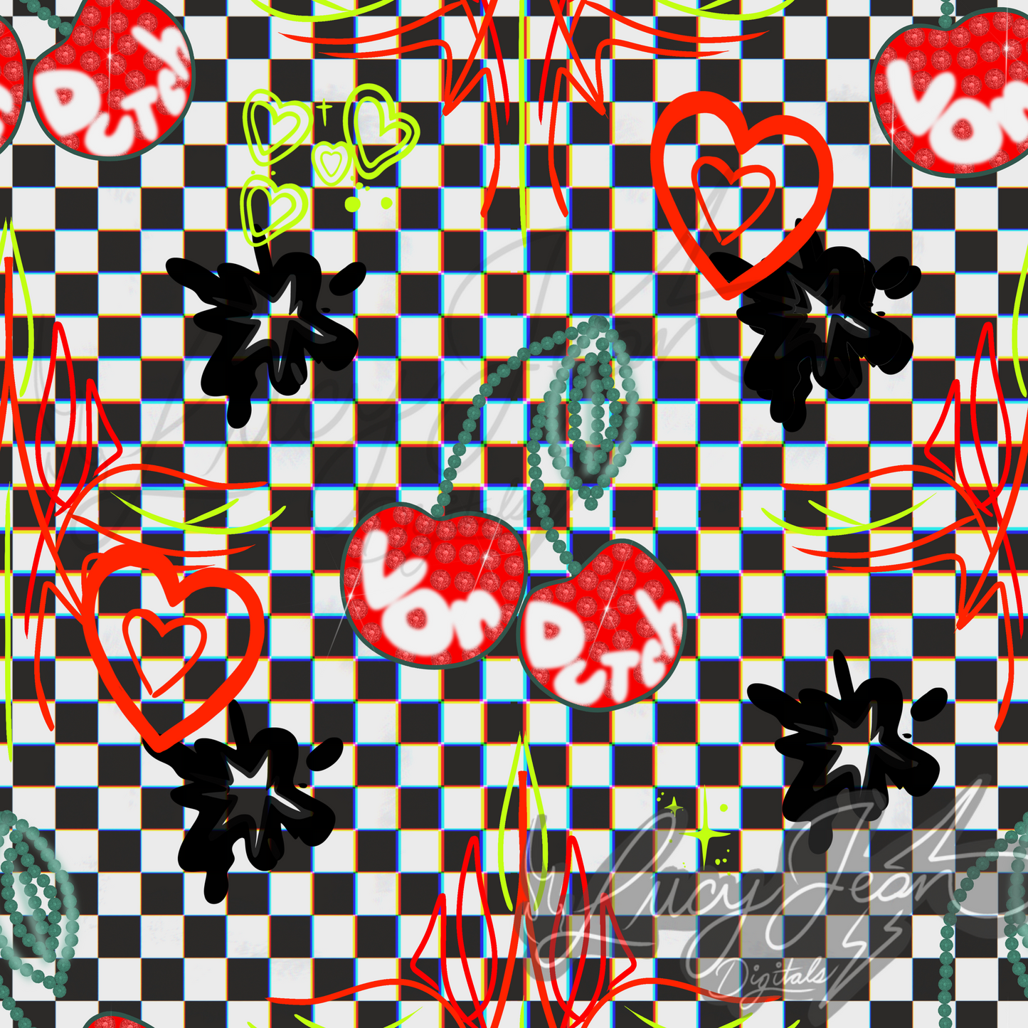 Y2k VD checkered cherries seamless file-2026