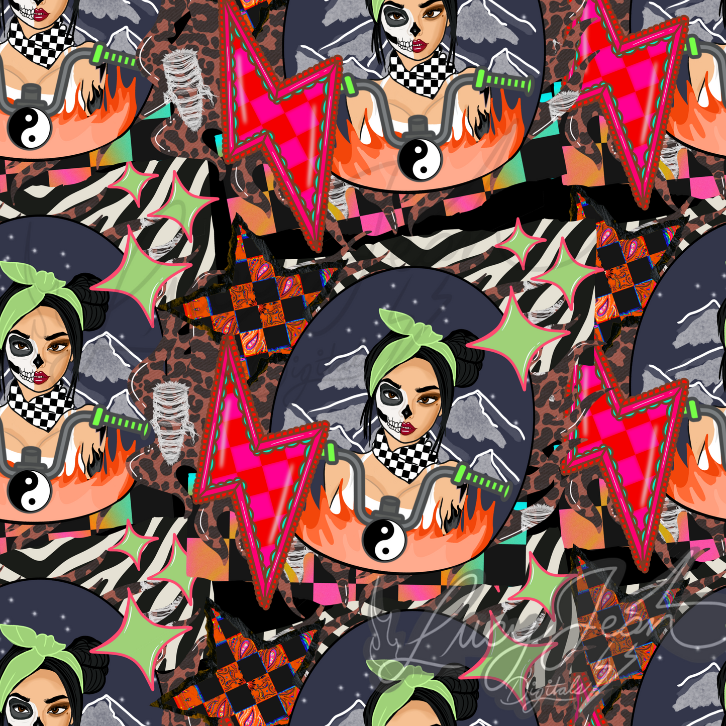 Skeleton Motorcycle babe seamless file-2026