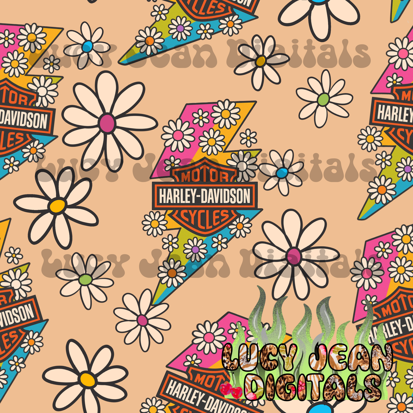 HD motorcycle flowers Seamless File