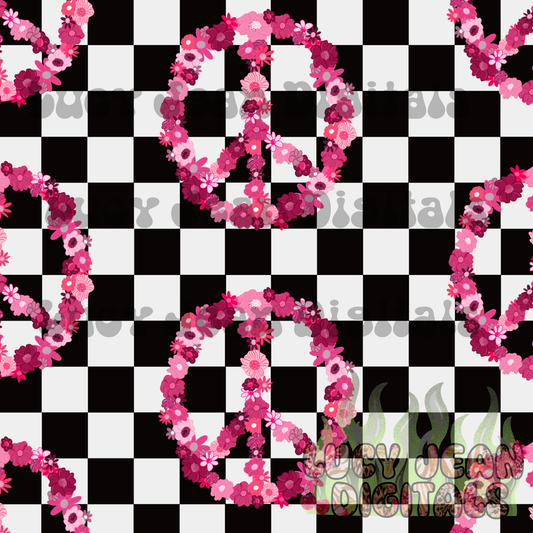 Black and white checkered peace sign Seamless File