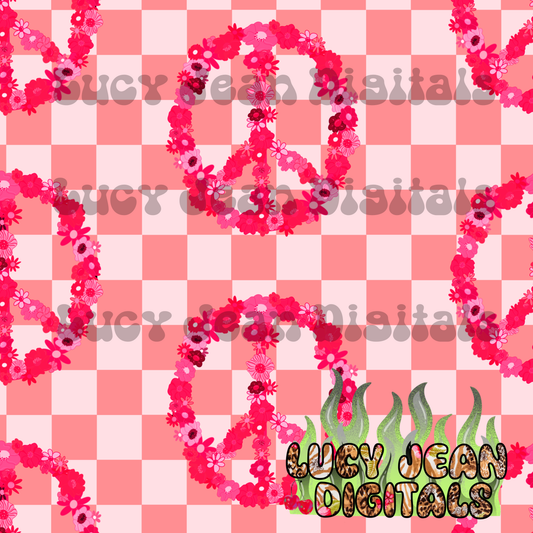 Pink checkered peace sign Seamless File