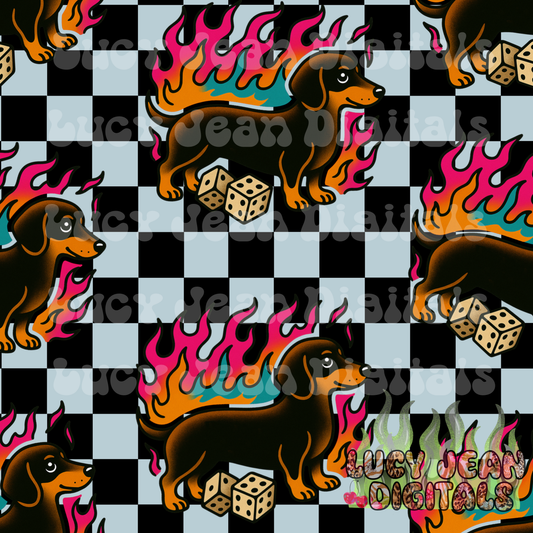 Dachshund Dog Dice checkered Seamless File