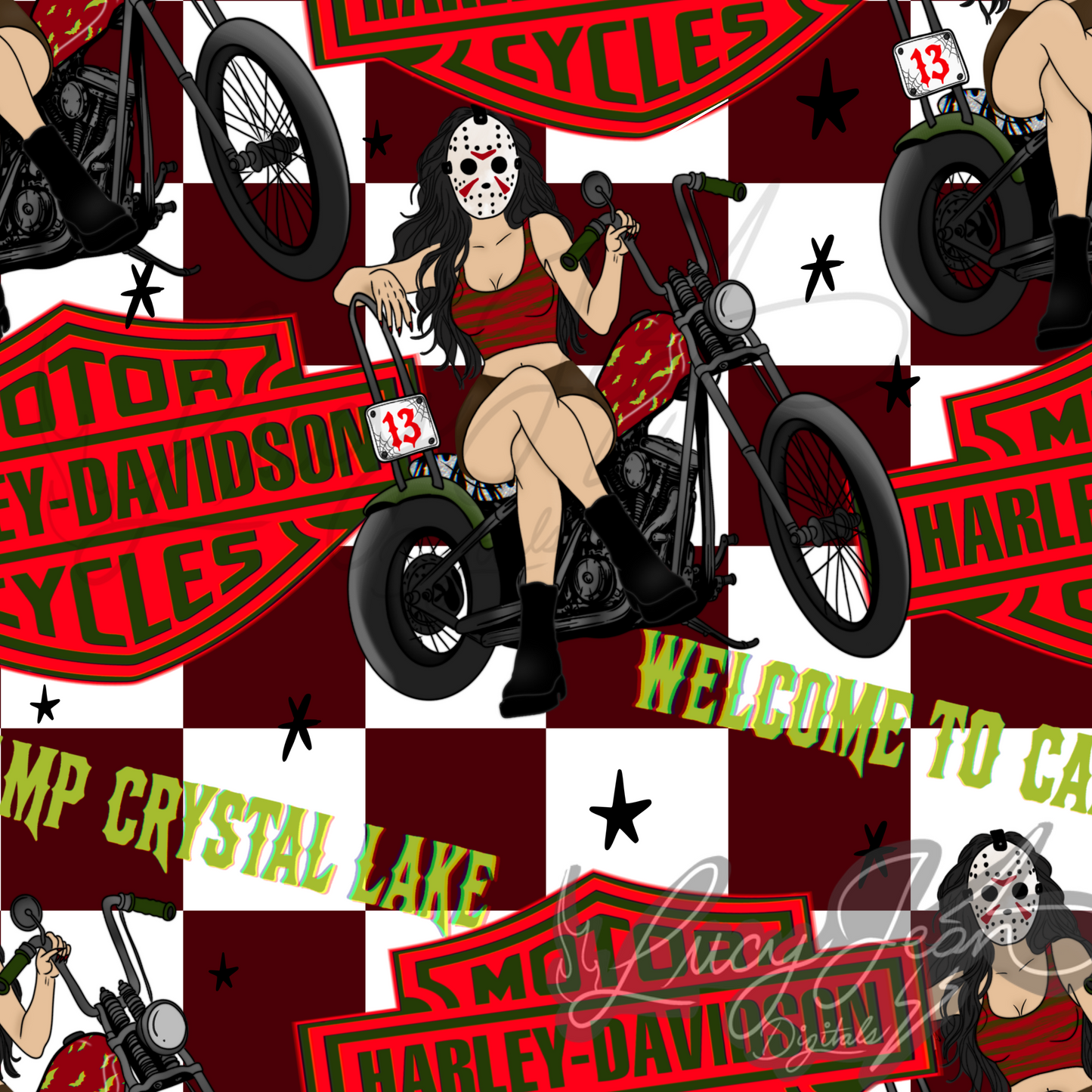 Friday the 13th mashup HD motorcycle babe seamless file-2026