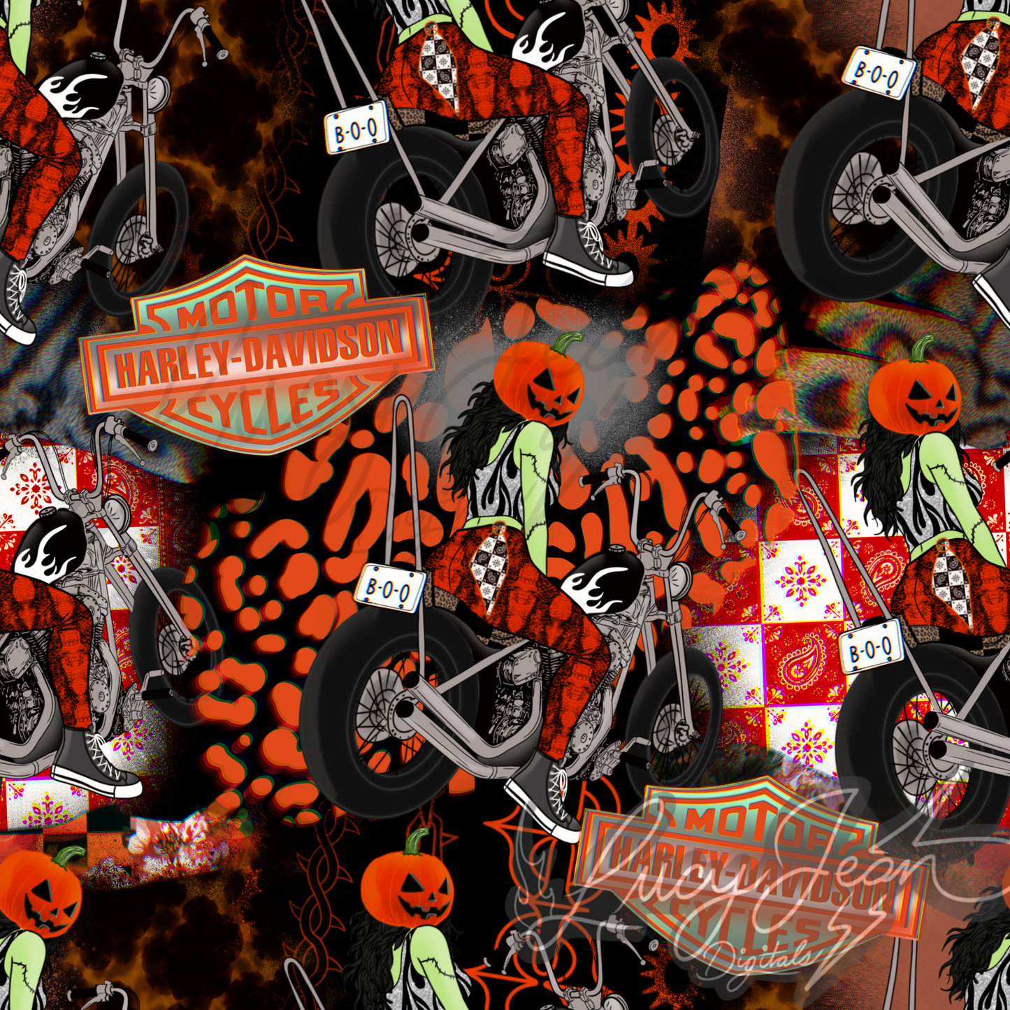 Pumpkin HD motorcycle babe collage seamless file-2026