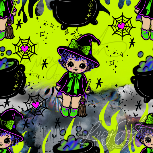 Halloween Witch Kewpie flames seamless file-2026