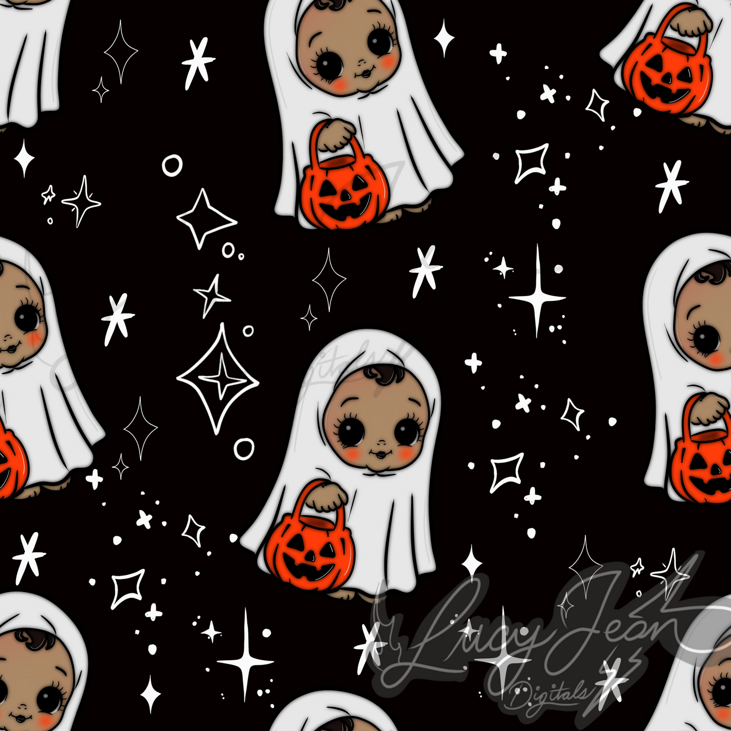 Halloween Ghost Kewpie black seamless file-2026