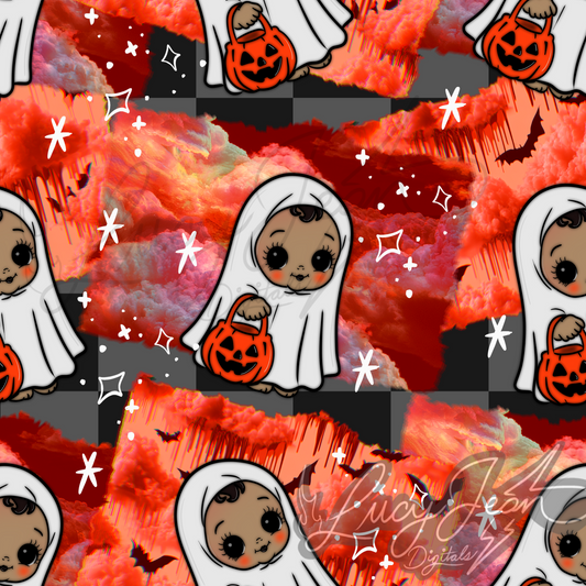Halloween Ghost Kewpie clouds seamless file-2026