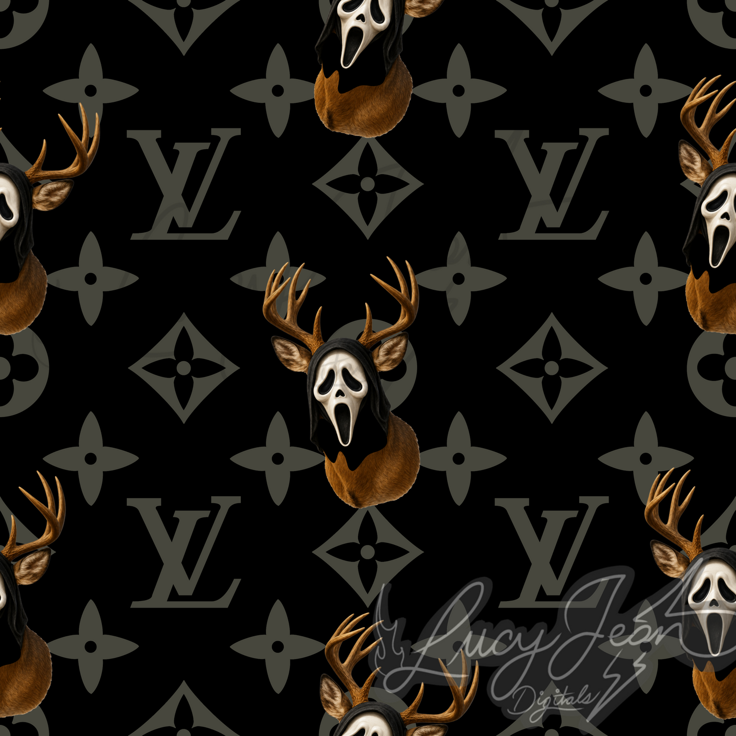 Boujee Deer ghost face black seamless file-2026