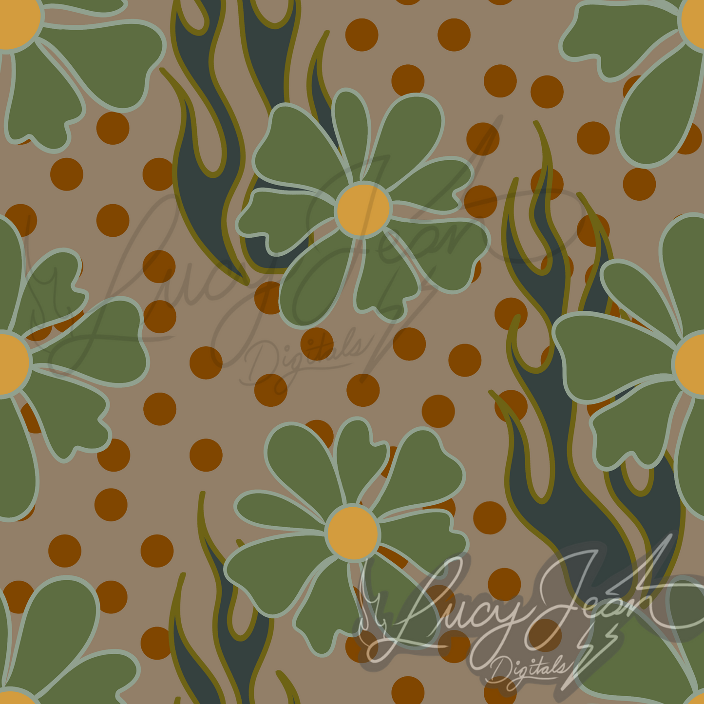 Sage green polka dot flower flames seamless file-2026