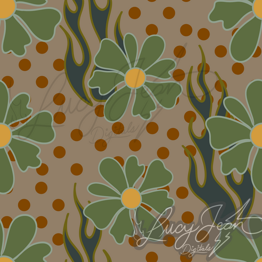Sage green polka dot flower flames seamless file-2026