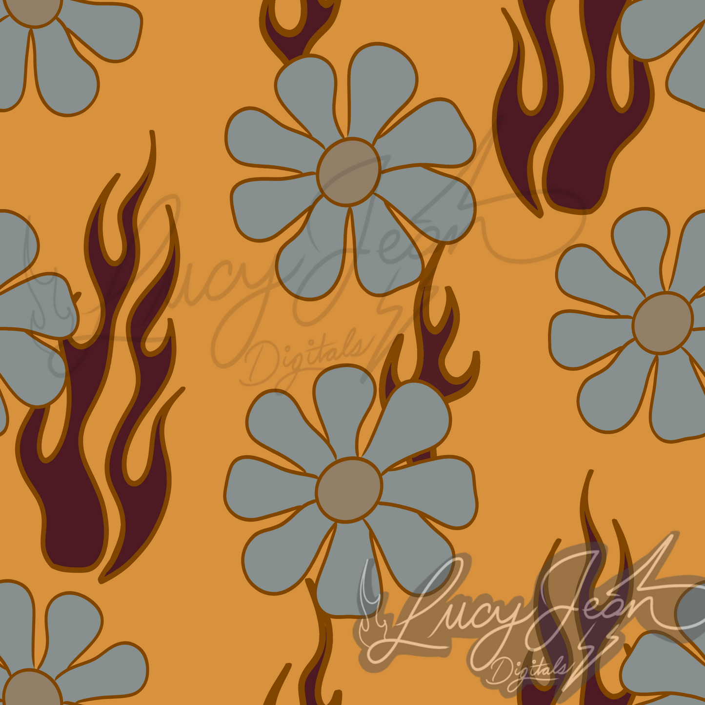 Yellow retro flower flames seamless file-2026