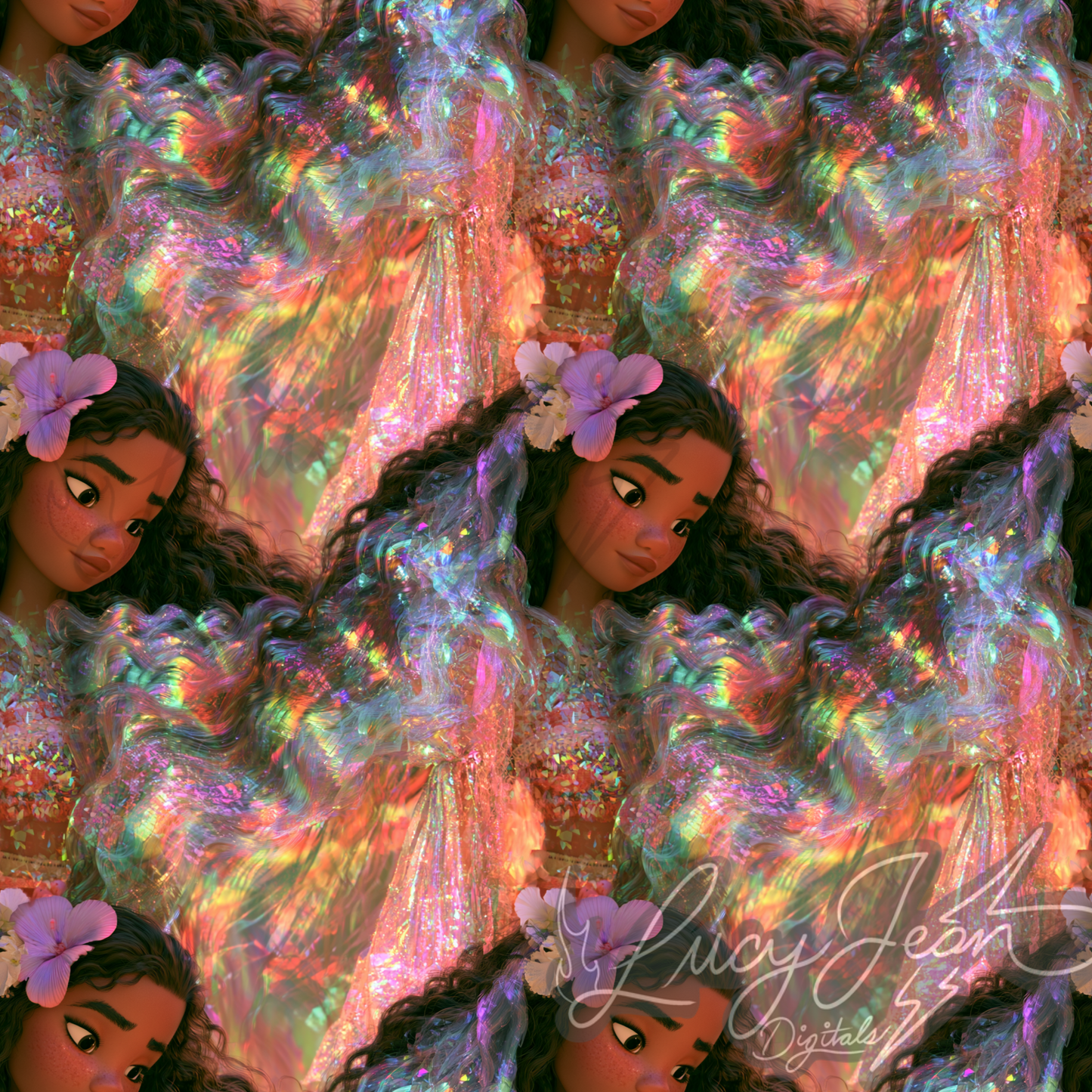 Holographic Water princess glitter seamless file - 2026